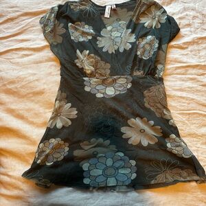 Sweet Pea Kids Dress with Floral Pattern in Black, Blue, Cream (A3)